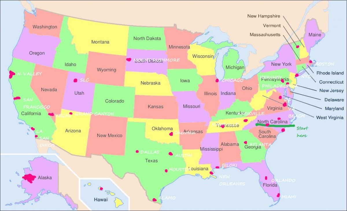 필라델피아에서 미국 지도